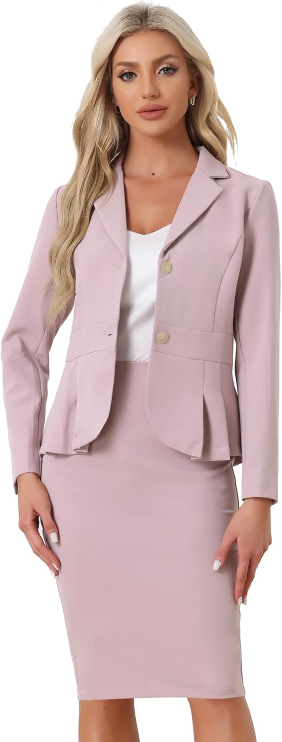 Allegra K 2 Piece Suit Skirt Sets for Women Blazer and Skirt