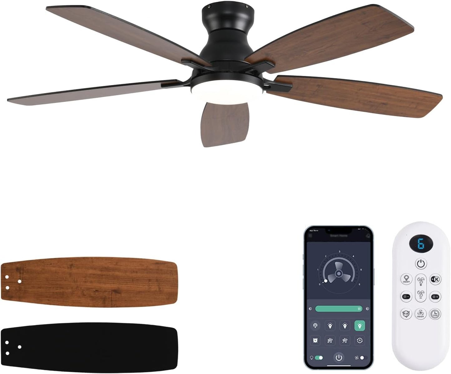 52 Inch Low Profile Ceiling Fan with Lights and Remote Control