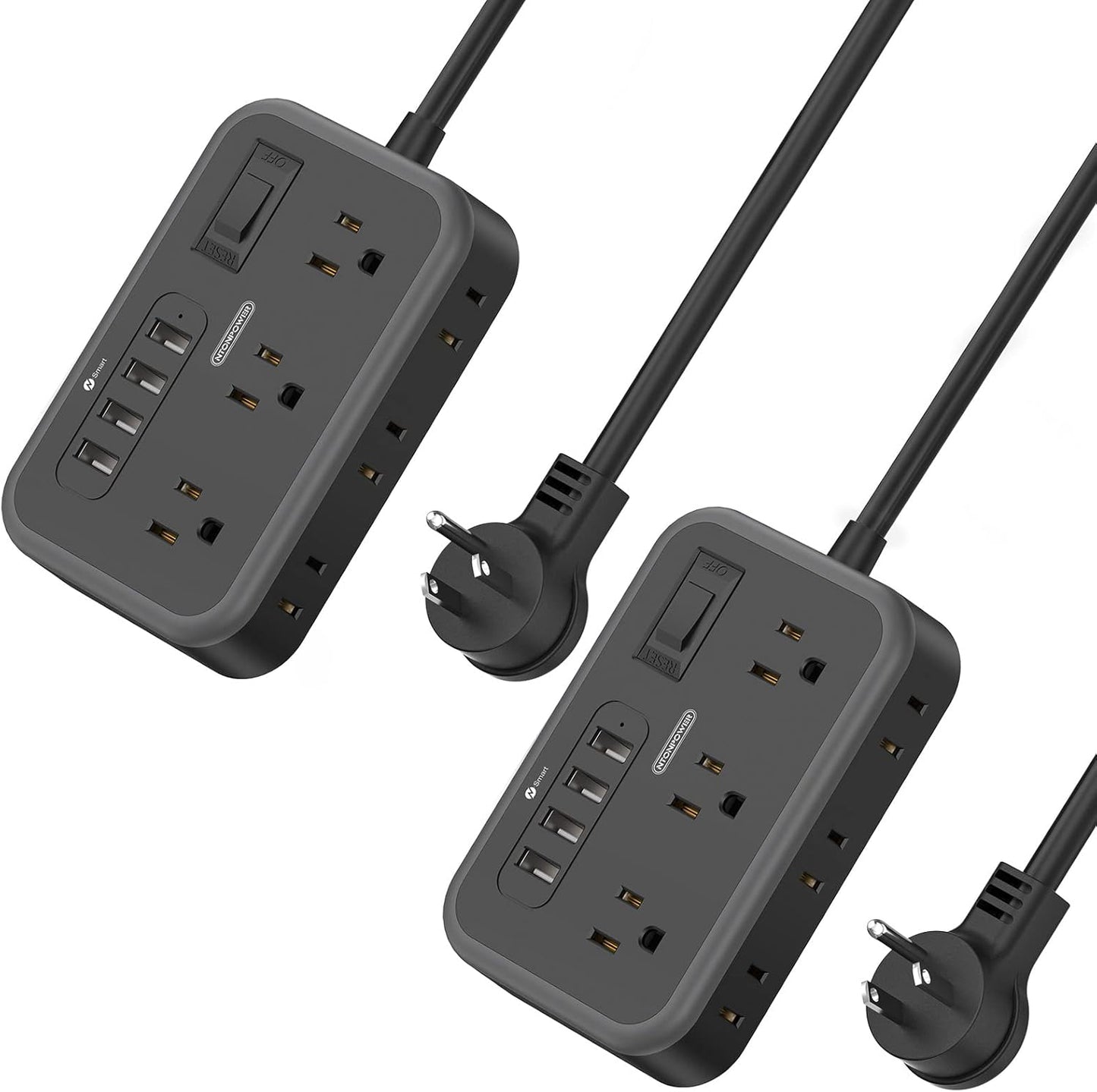 2 Pack Power Strip with 6 Outlets and 4 USB Ports for Charging