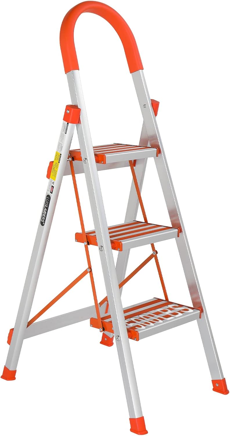 LUISLADDERS 3 Step Stool - Lightweight Anti-Slip Ladder for Home
