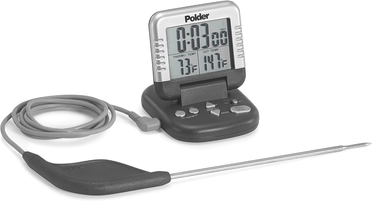 Polder Digital Meat Thermometer: Stainless Steel Probe, 24-Hour Timer