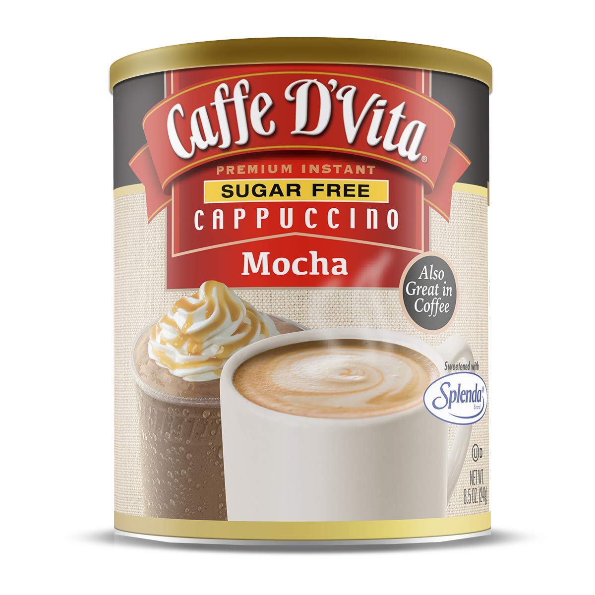 Caffe D'Vita Sugar-Free Mocha Cappuccino Mix - Rich Flavor, Zero Sugar, Gluten-Free - 8.5 Oz