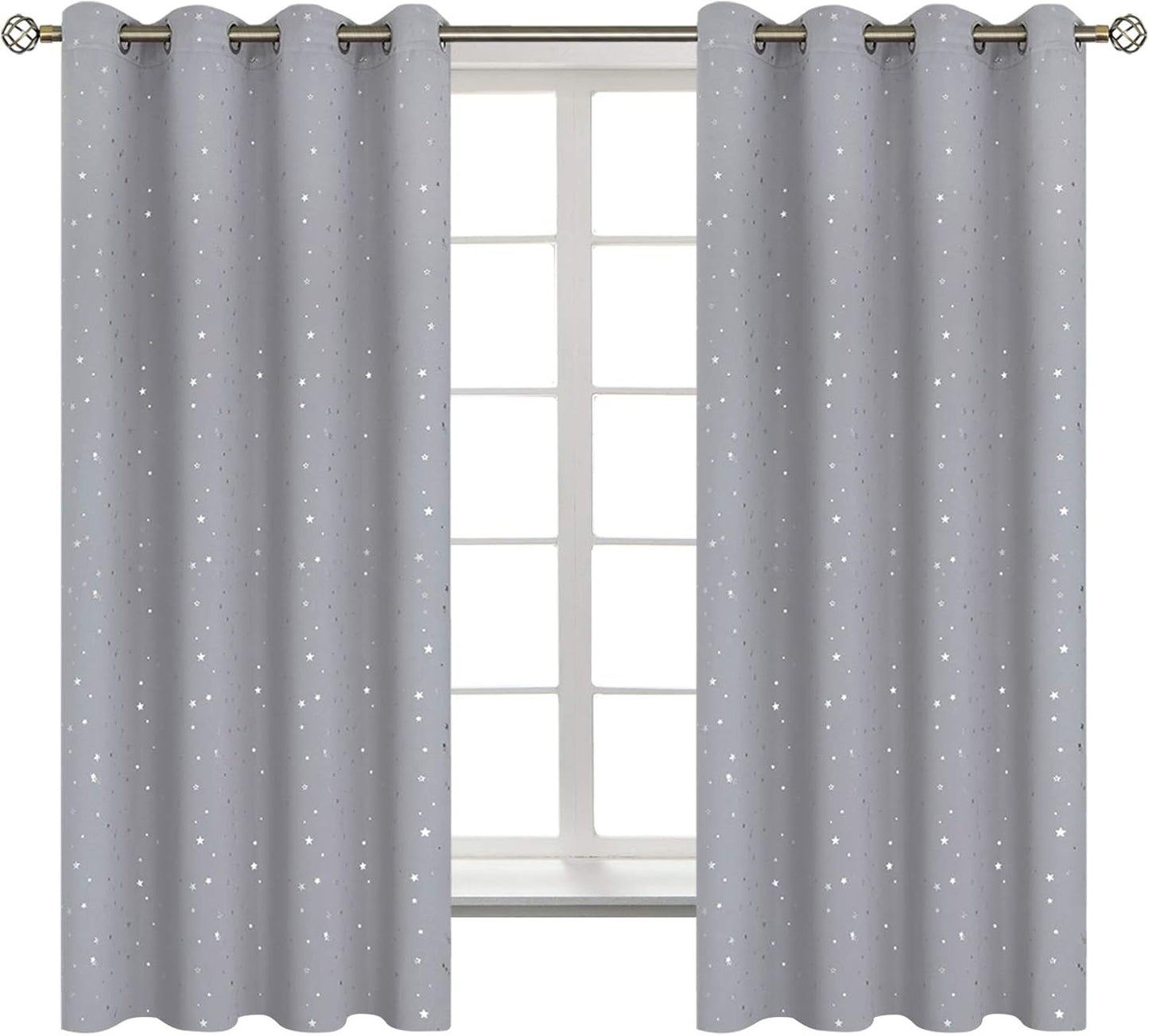 BGment Light Grey Star Blackout Curtains for Kids Room Decor
