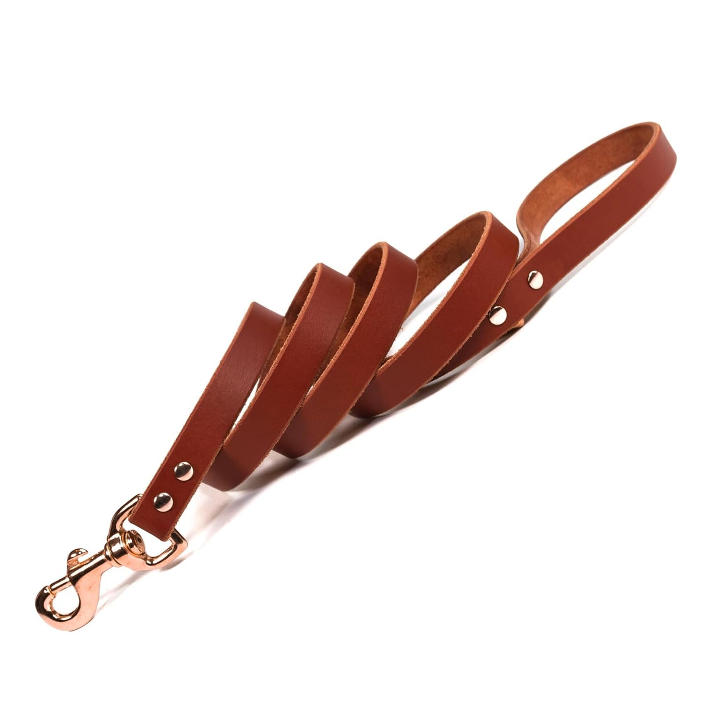 Handmade Bridle Leather Dog Leash with Copper/Rose Gold Hardware