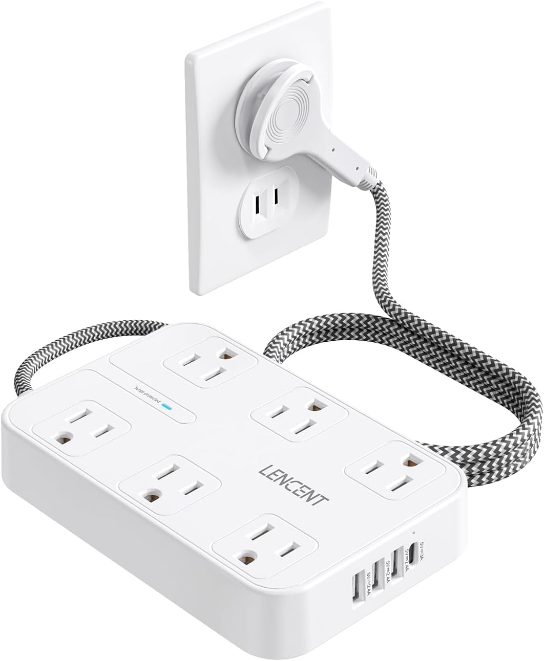 LENCENT 2 Prong Power Strip, Surge Protector & USB Ports