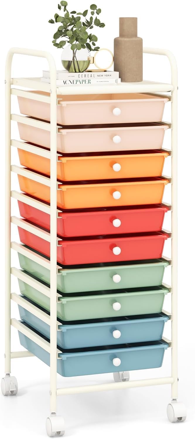 Rolling Utility Cart with 10 Drawers for Home Office Storage