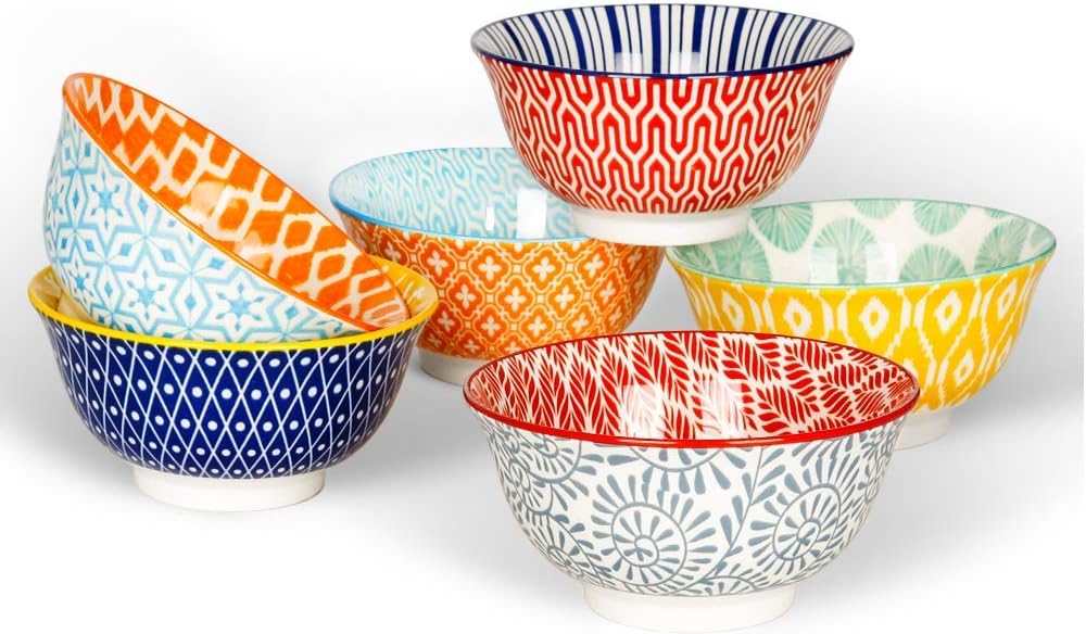 KitchenTour Ceramic Bowls Set - Colorful 30 oz Serving Bowls