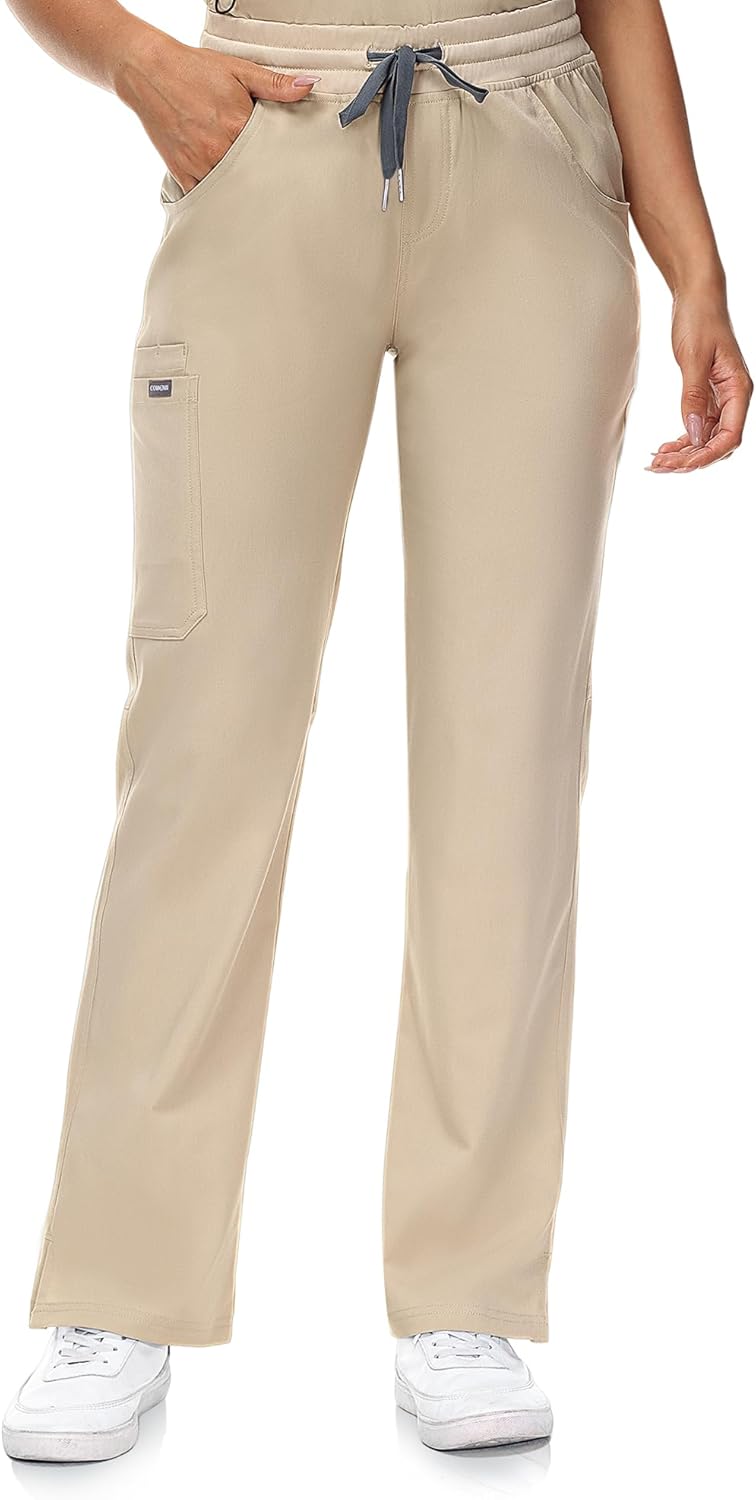 COMENII Scrubs for Women with Yoga Waistband and Cargo Pockets