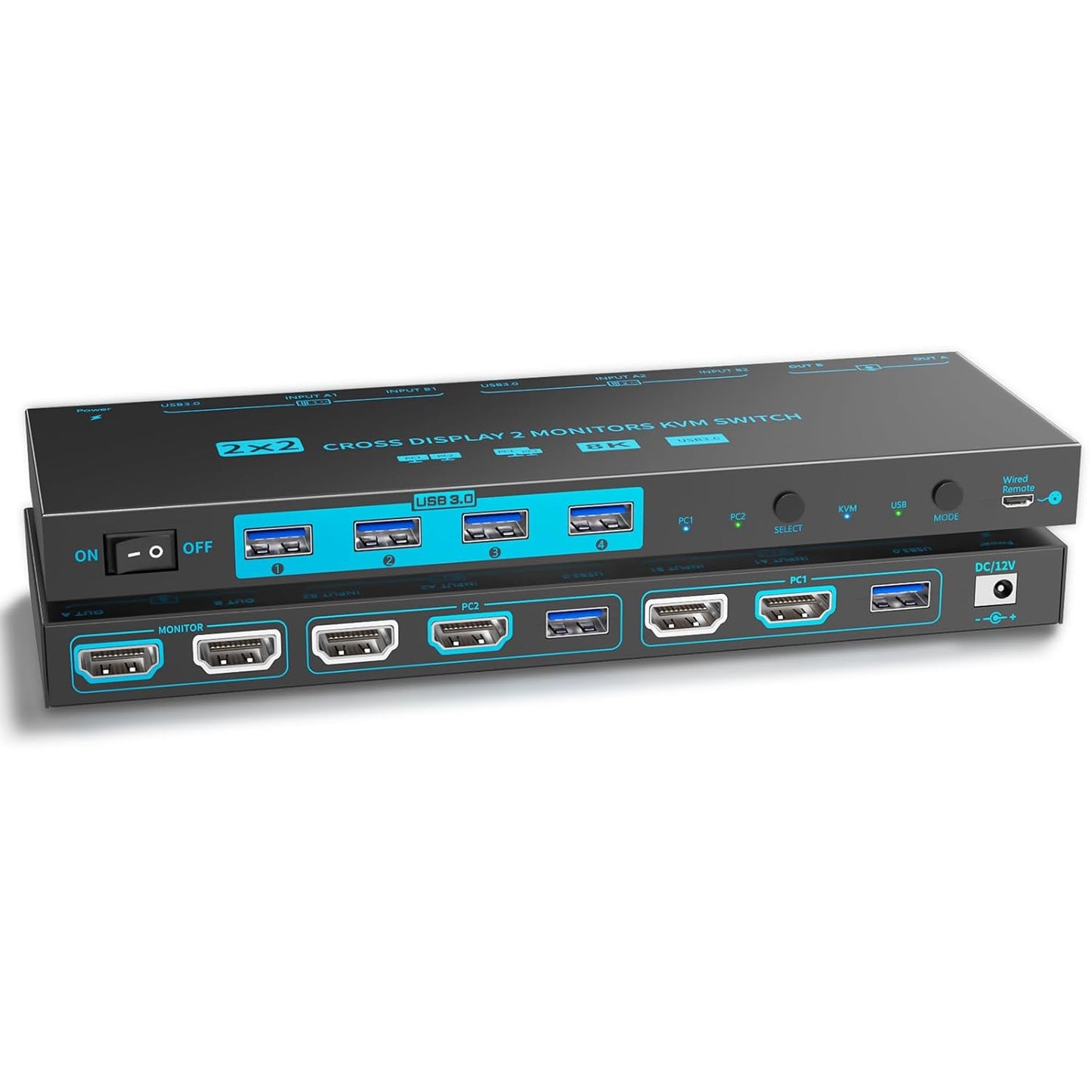 8K Dual Monitor KVM Switch for 2 Computers with USB 3.0 Support