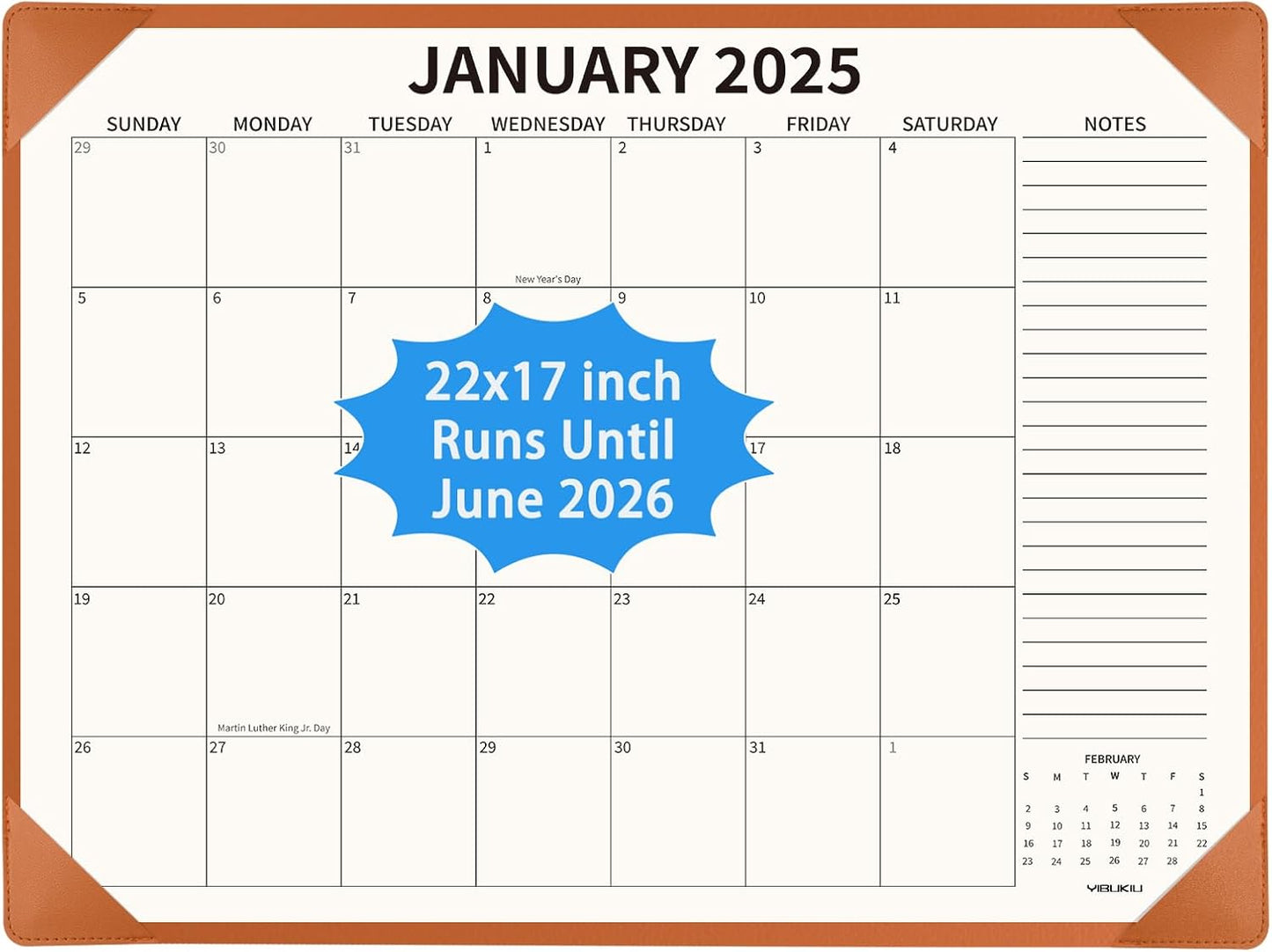 Large 18-Month Desk Calendar Set for Home Office, 2025-2026, Brown