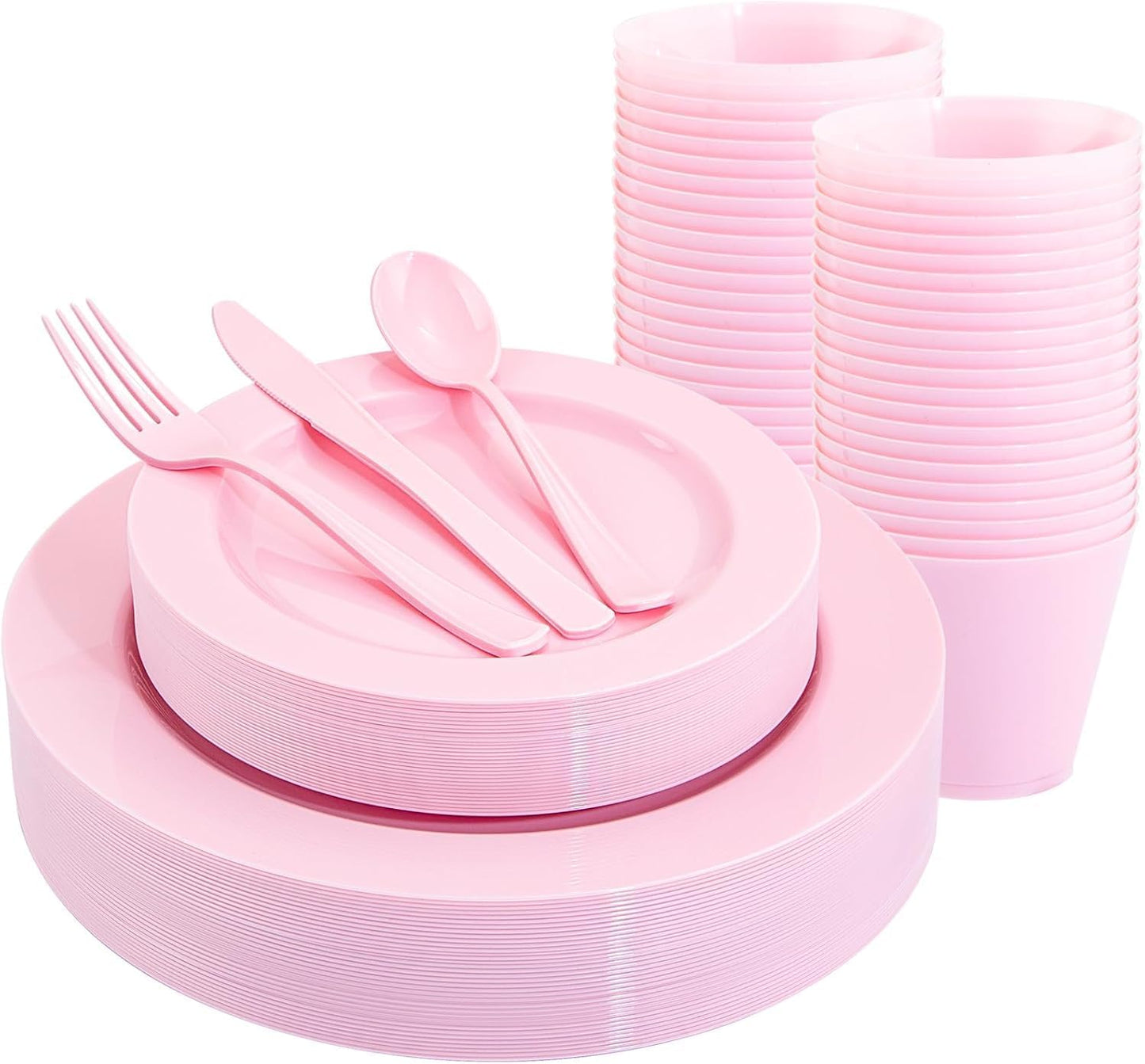 KIRE 150 Pieces Pink Plastic Plates Disposable for Events