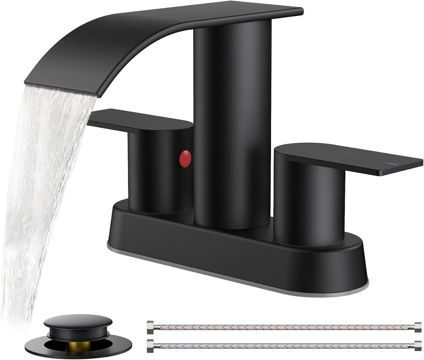 FORIOUS Matte Black Bathroom Sink Faucet with Metal Drain