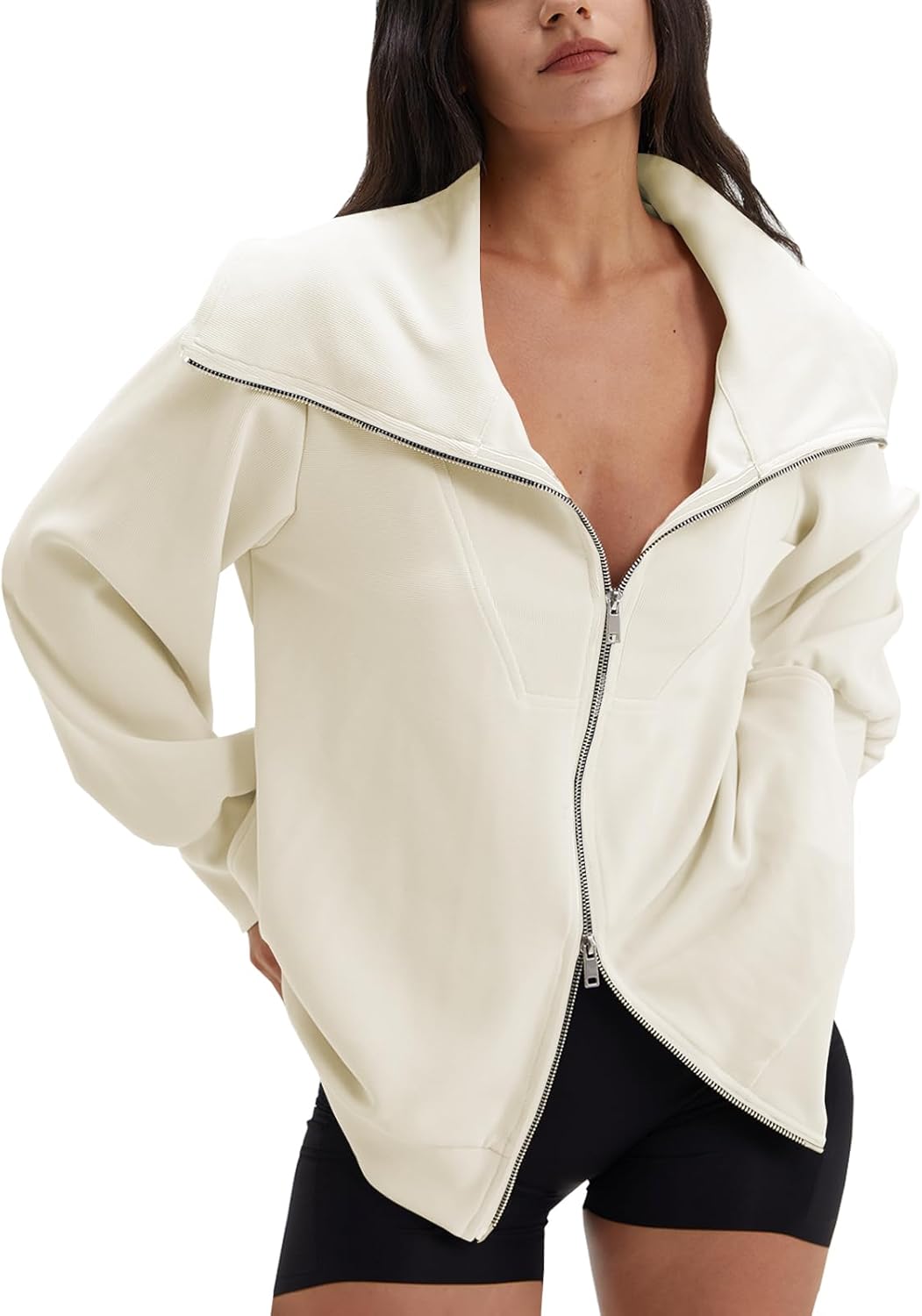 DEEP SELF Women's Zip Up Oversized Sweatshirts for Casual Style