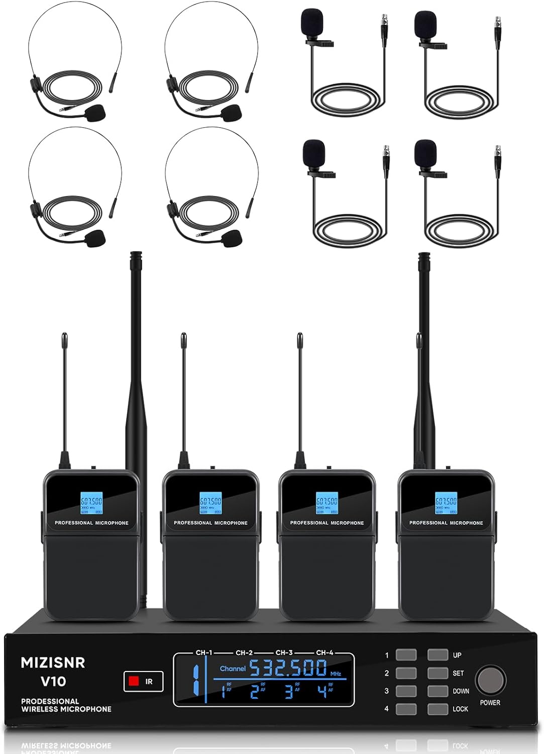 4 Channel Wireless Lapel Microphone System for Events & More