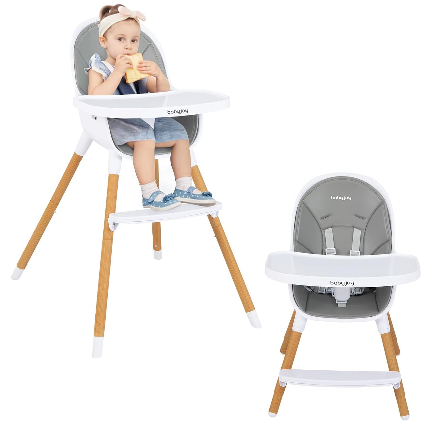 Convertible Baby High Chair with Adjustable Legs and Safety Features