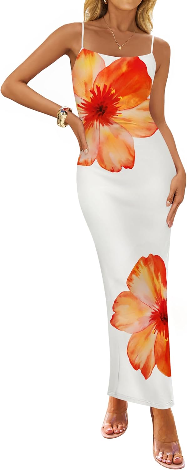 ZESICA Womens Summer Floral Bodycon Maxi Dress for Beach Style