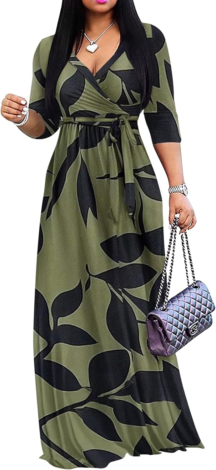 Yajedo Womens Casual Summer Maxi Dress Plus Size V Neck Style