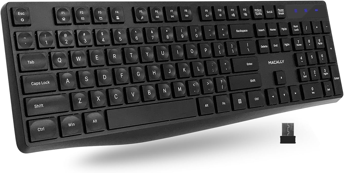 Macally Full Size Wireless Keyboard | Quiet Keys for All Day Comfort