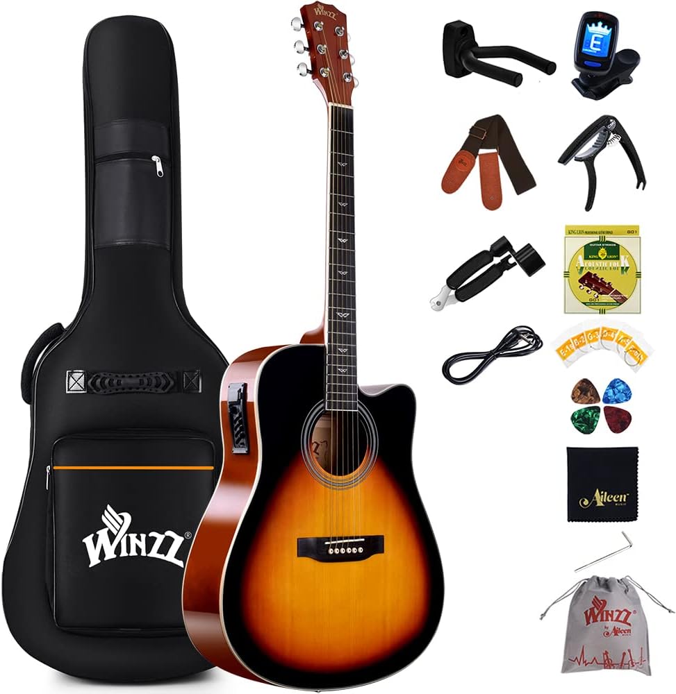 Winzz Acoustic-Electric Guitar Full Size for Beginners and Teens