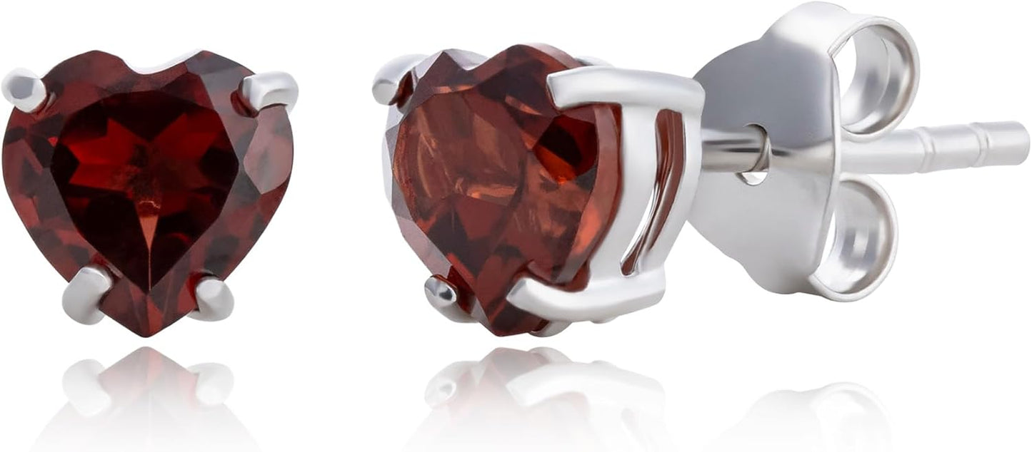 10k White Gold Heart Stud Earrings with Birthstone for Women
