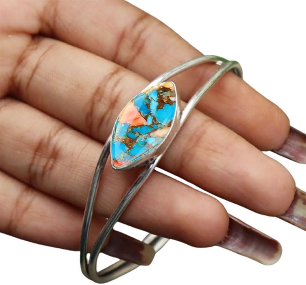 Moonstone Cuff Bangle - Handmade 925 Silver Bohemian Jewelry