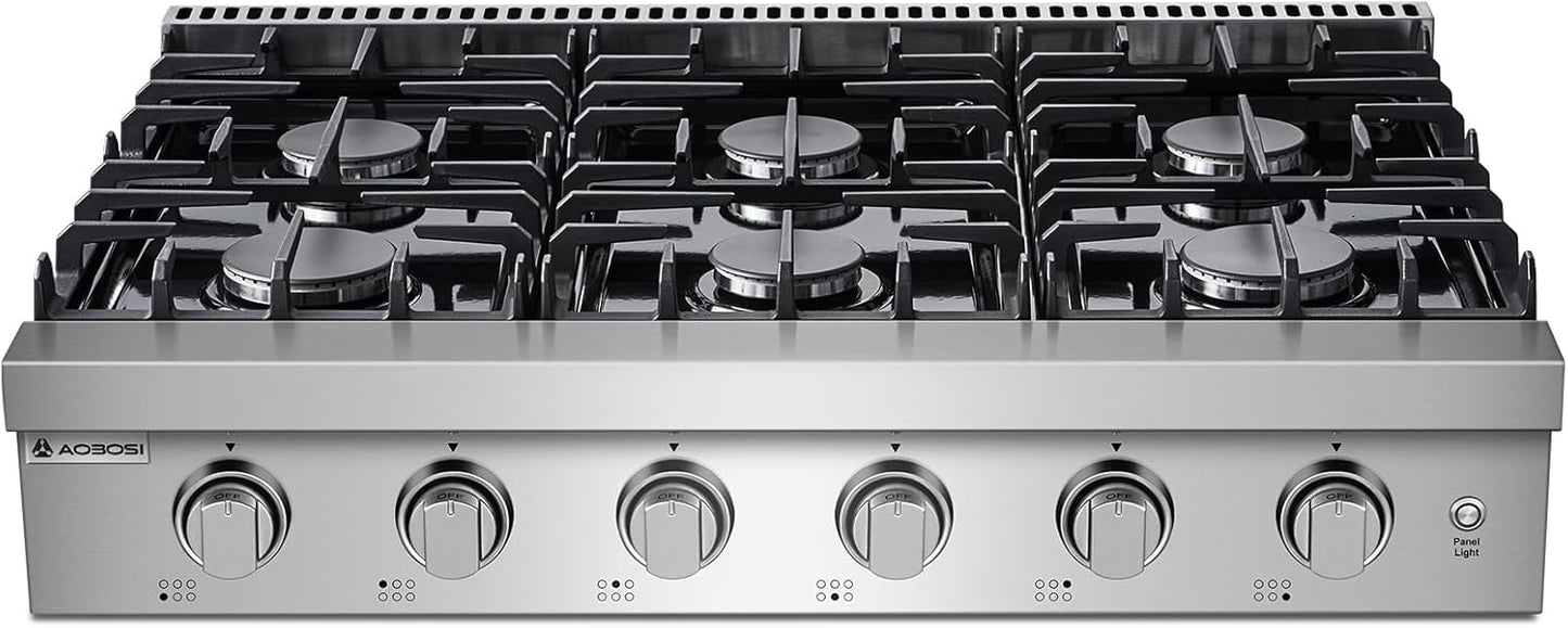 AAOBOSI 36 inch Gas Cooktop with 6 Burners for Efficient Cooking