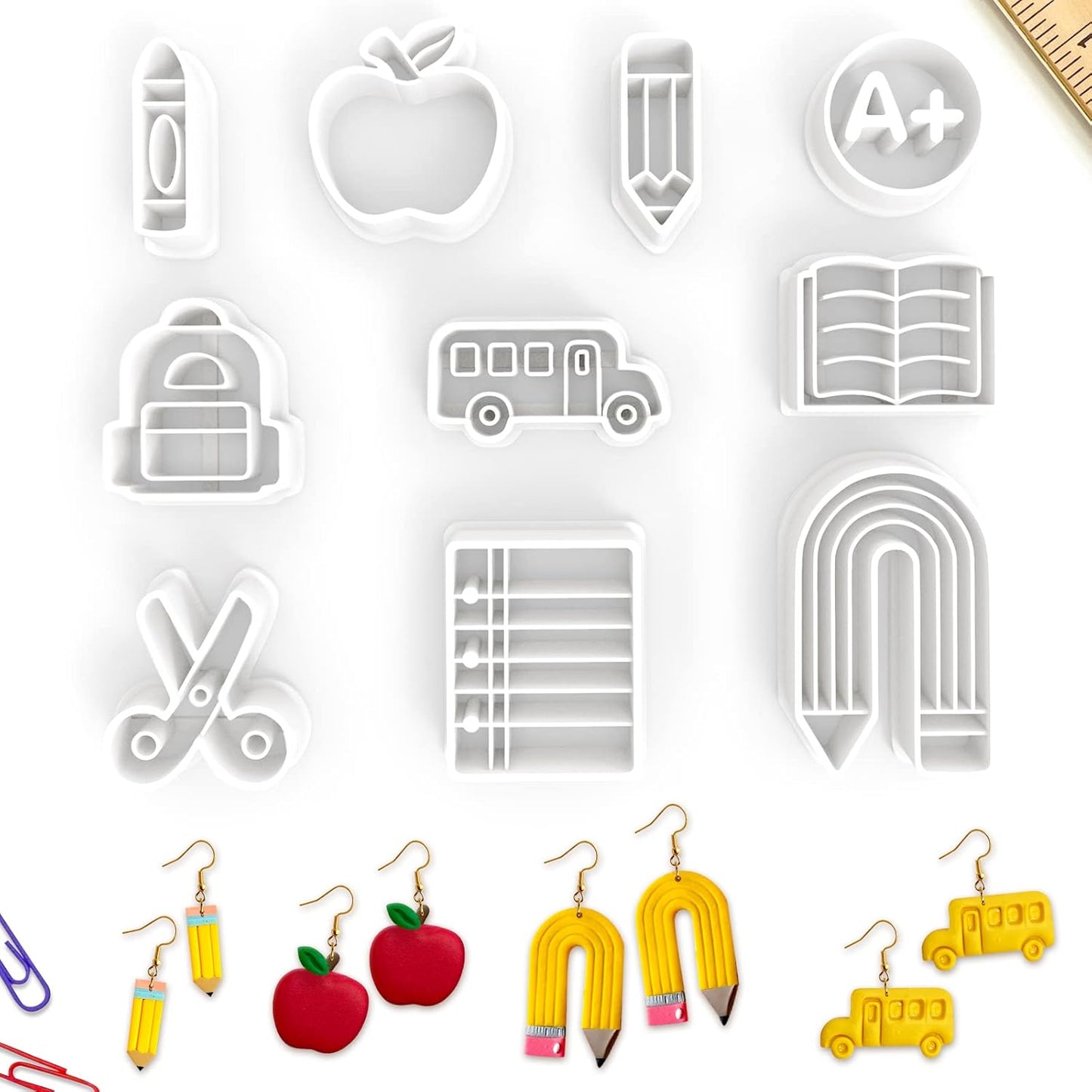 10PCS School Clay Cutters Kit - Create Teacher Earrings