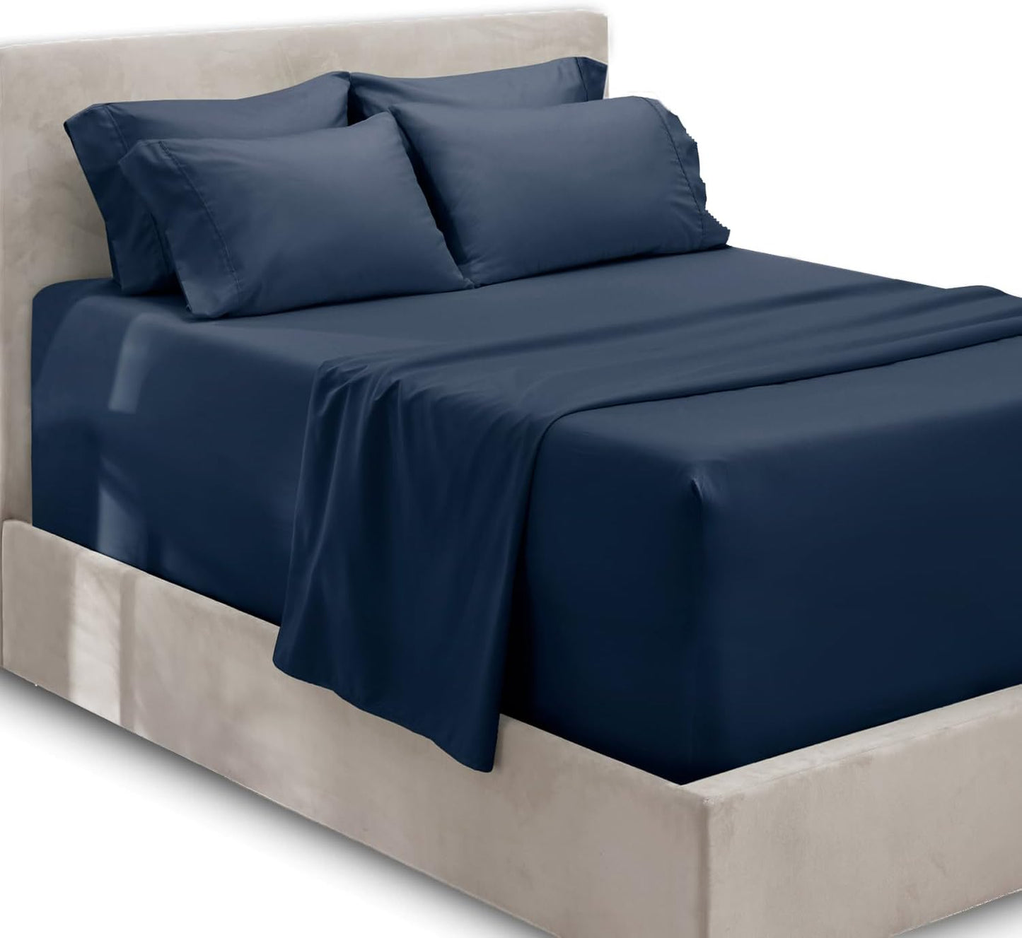 Hearth & Harbor King Size Bed Linen Set - Navy Blue Microfiber