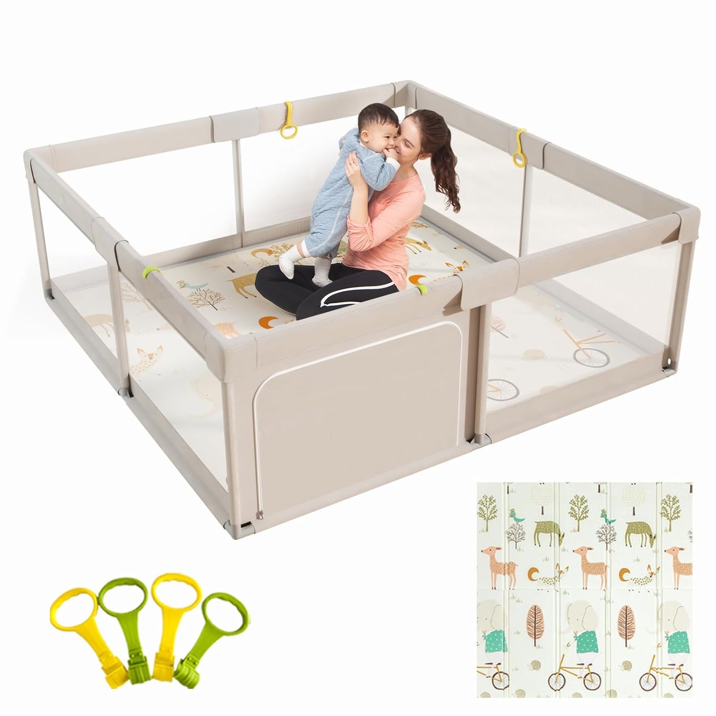 Mloong Baby Playpen with Mat - Extra Large 59x59 Inches Safety Fence