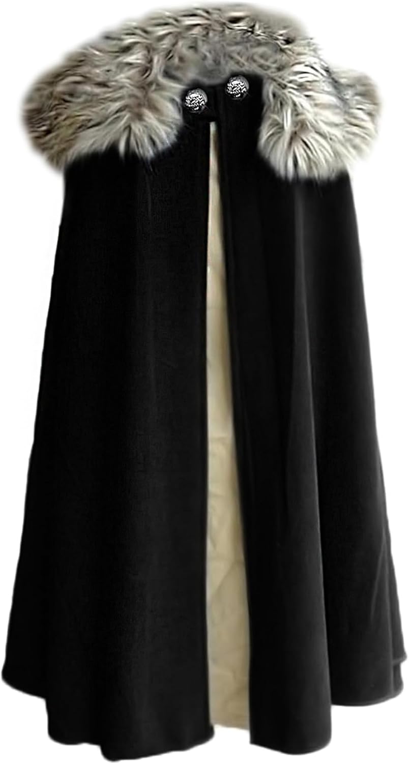Mens Medieval Viking Cloak with Fur Cape for Cosplay Events