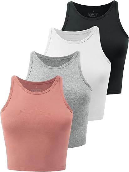 Kole Meego Crop Tops for Women - High Neck Yoga Shirts 4 Pack