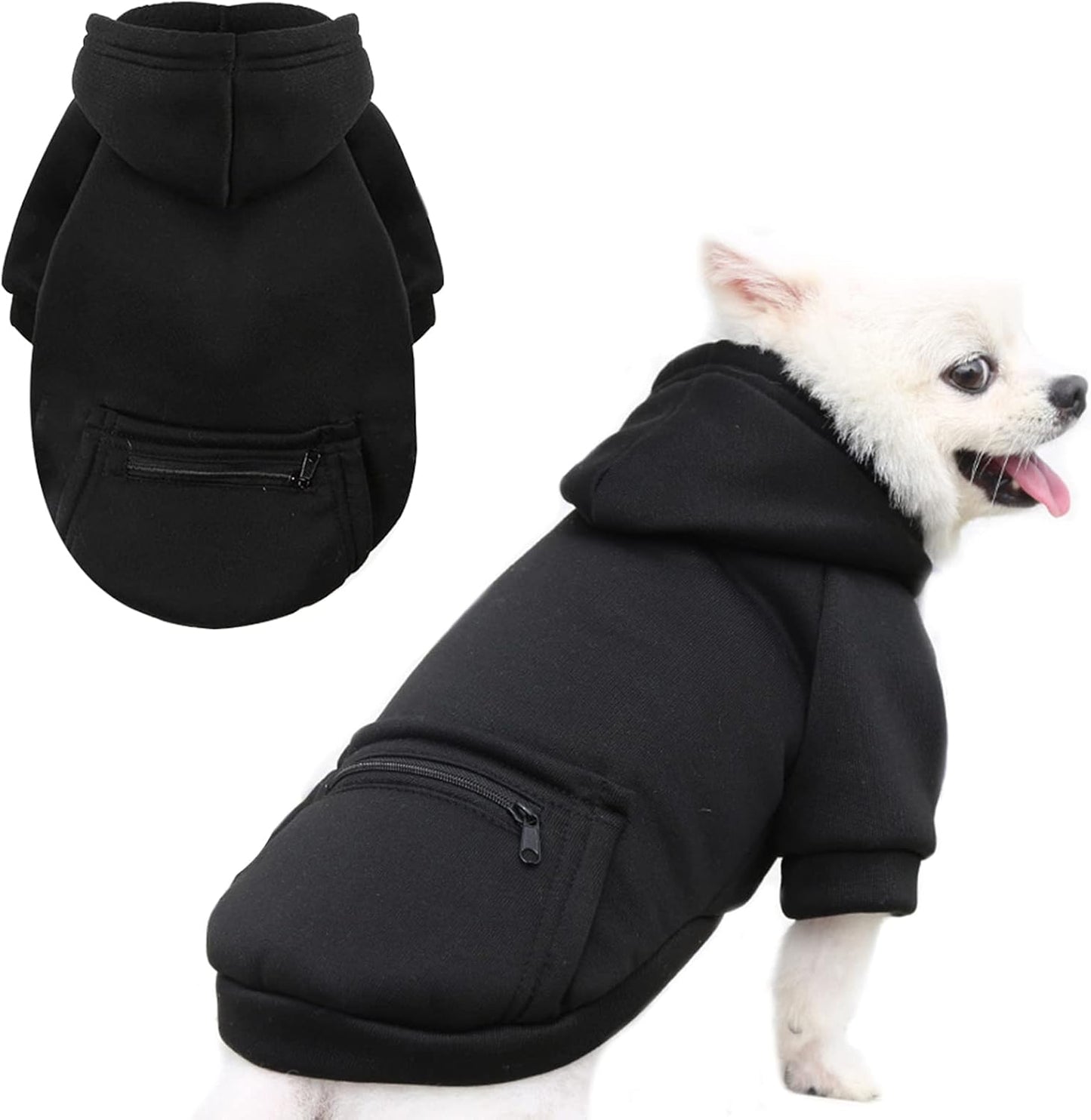 Cozy Black Small Dog & Cat Hoodie - Warm Winter Fleece with Pocket