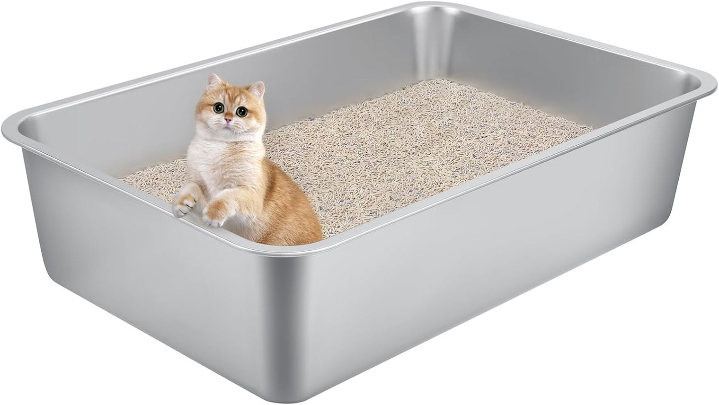 Extra Large Stainless Steel Cat Litter Box for Large Cats