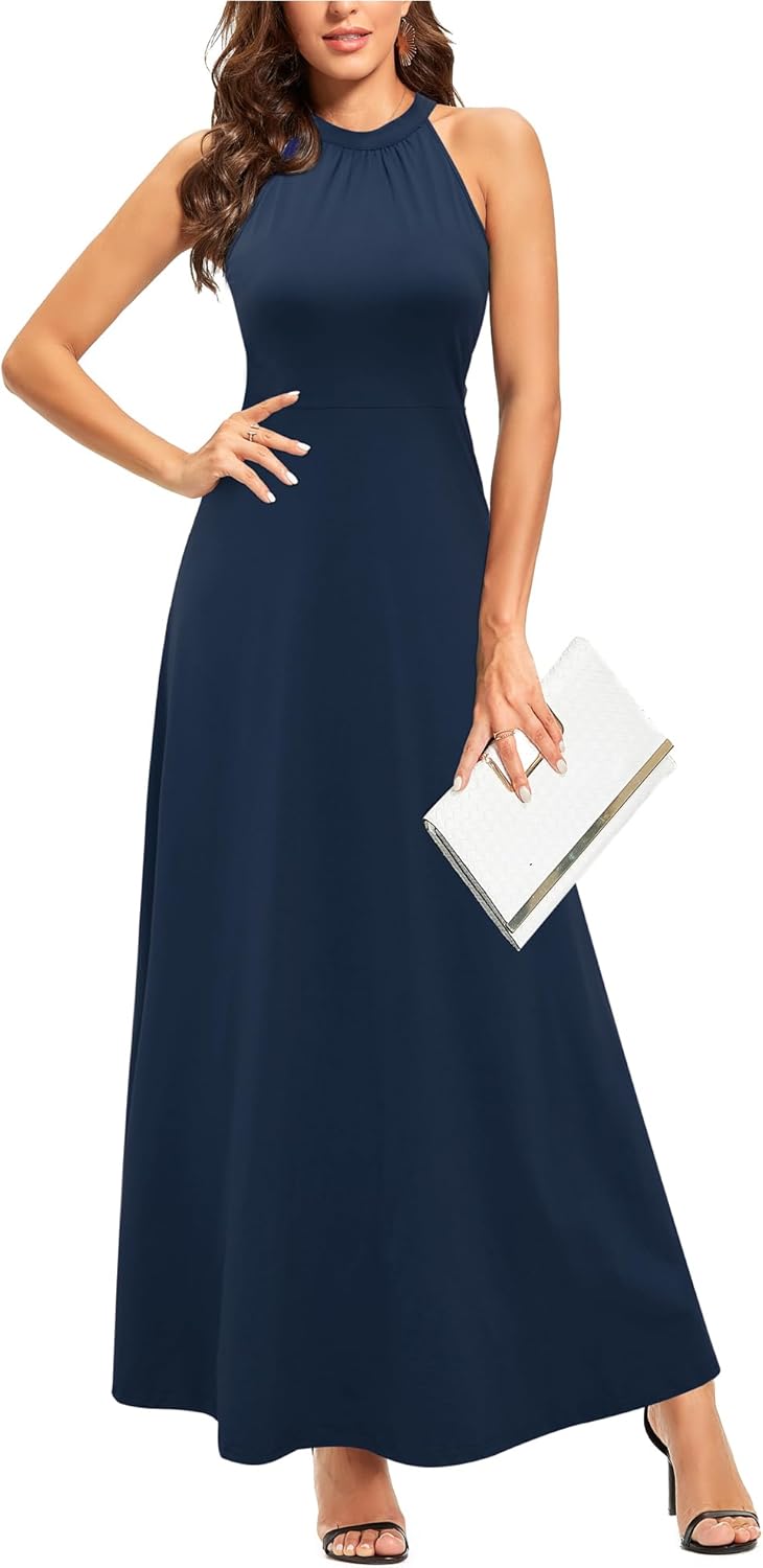 Stylish Floral Halter Neck Maxi Dress for Summer Events