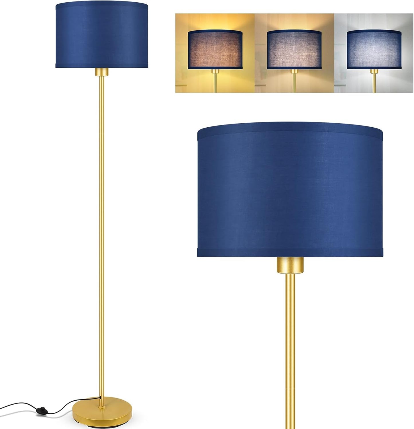 Modern 58in Tall Floor Lamp with Blue Lampshade and Foot Switch