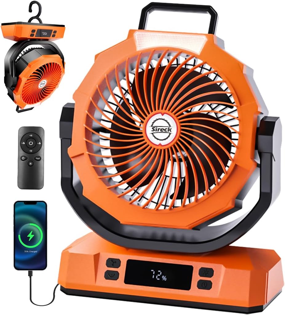 Portable Camping Fan with LED Light and 40000mAh Battery
