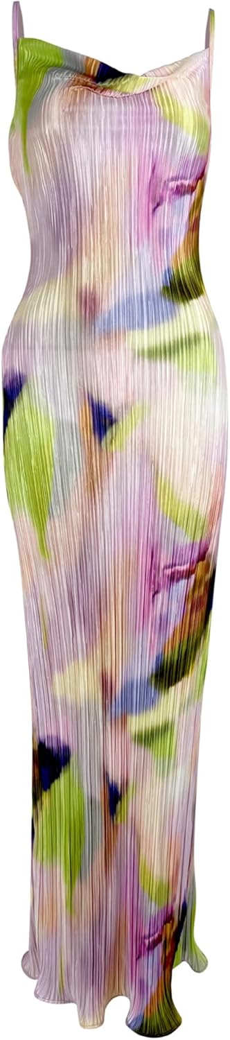 Cowl Neck Dress Sexy Strap Shoulder Pleated Maxi for Women
