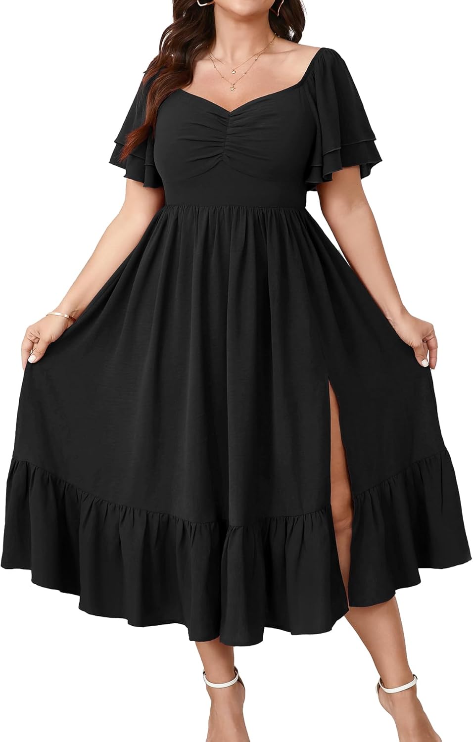 SCOMCHIC Plus Size Wedding Guest Cocktail Dress with Slit