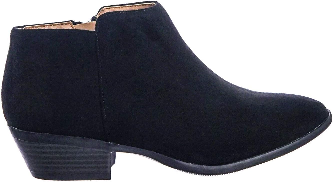 SODA Women's Round Toe Faux Suede Stacked Heel Booties