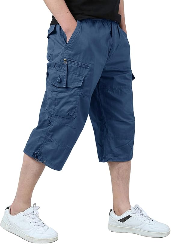 EKLENTSON Men's Casual Twill Elastic Cargo Shorts for Comfort