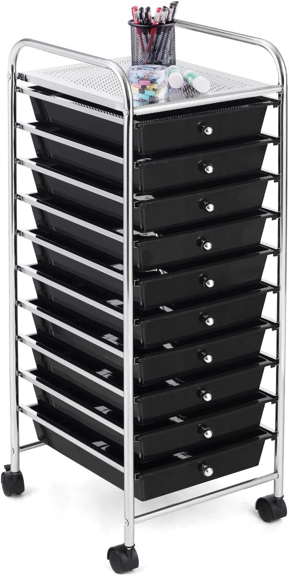 10 Drawer Rolling Cart for Classroom and Office Storage Needs
