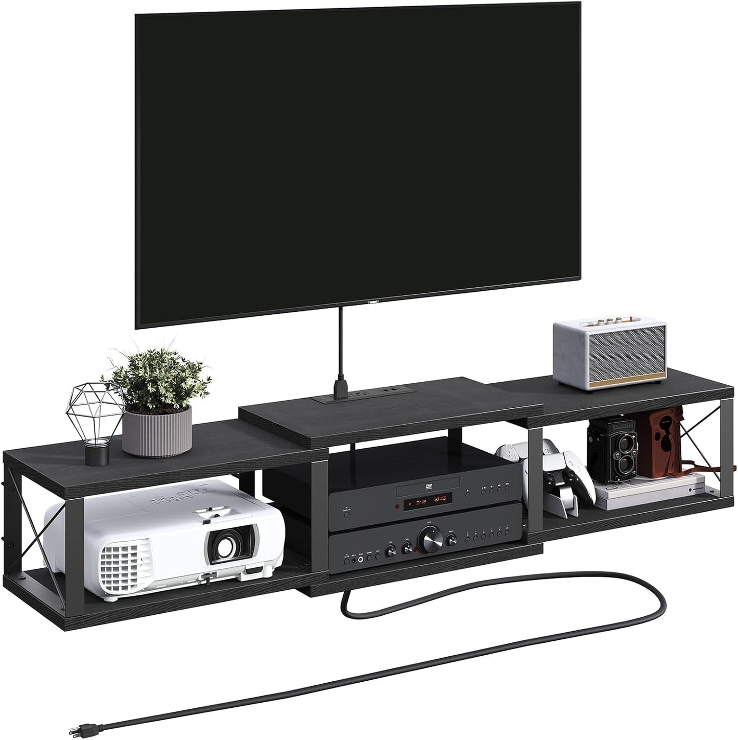 Floating TV Stand with Power Outlet - Space-Saving Storage Solution