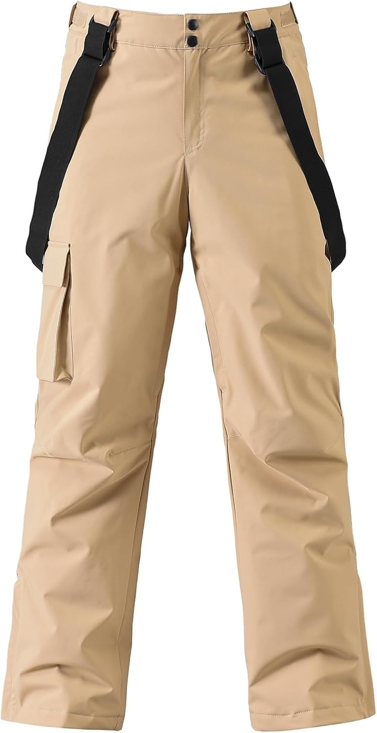 YEFFINE Men's Ski Snow Pants Insulated Waterproof Cargo Bibs