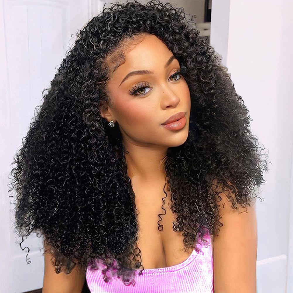 Half Wig Human Hair 200 Density Kinky Curly for Daily Wear