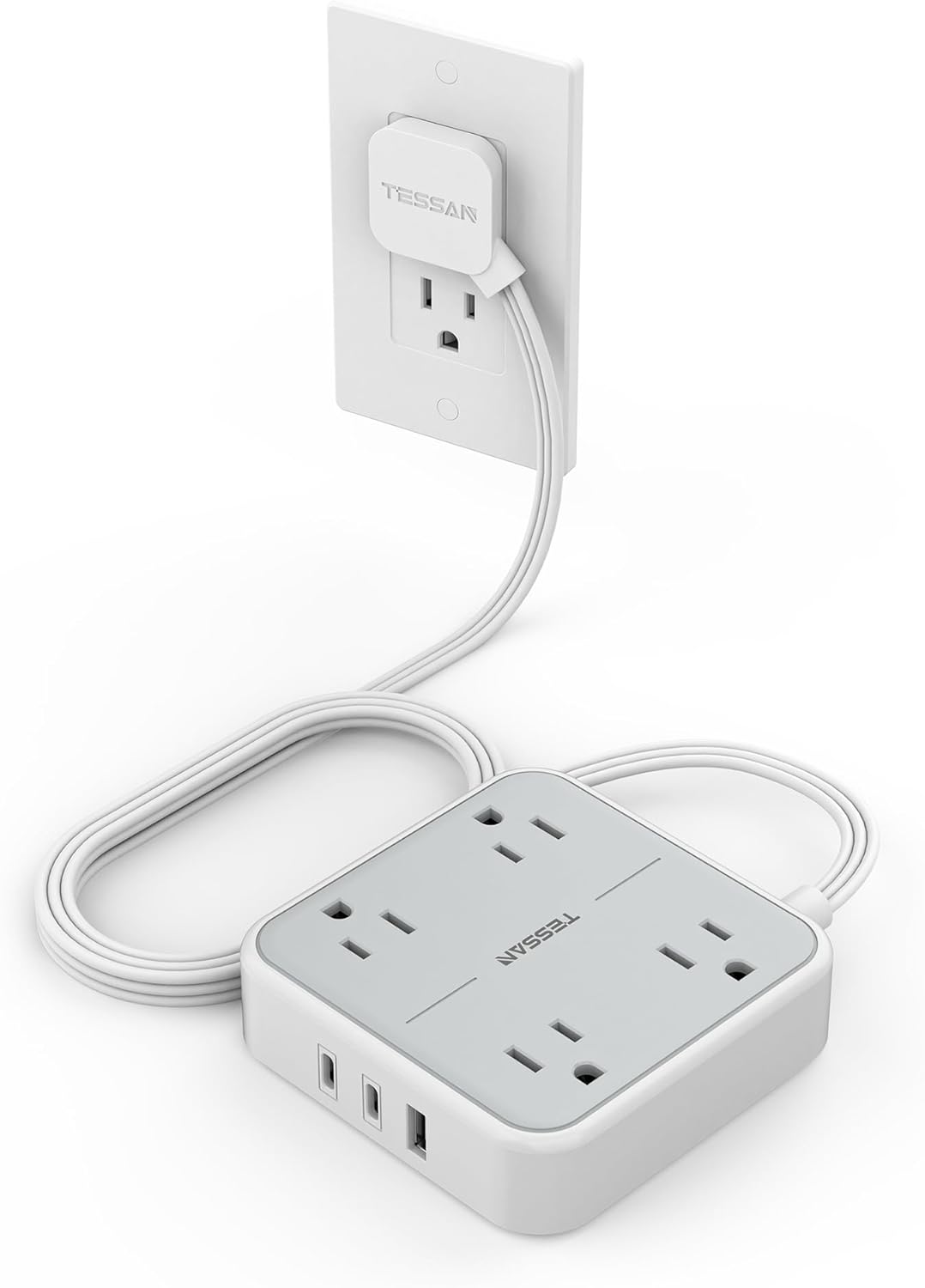 Flat Plug Surge Protector Power Strip with USB Charging Ports