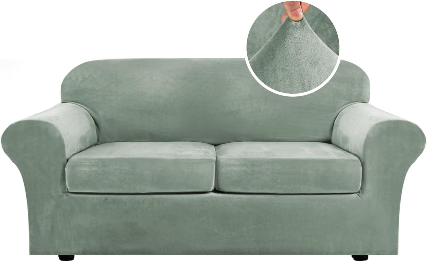 H.VERSAILTEX Real Velvet Plush 3 Piece Stretch Sofa Covers
