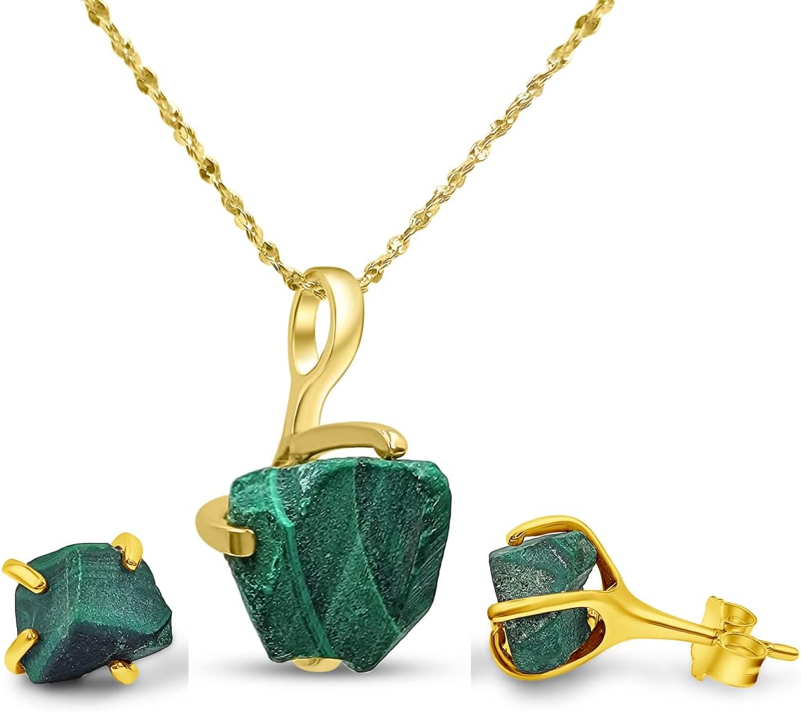Real Raw Gemstone Jewelry Set with 925 Sterling Silver Gift