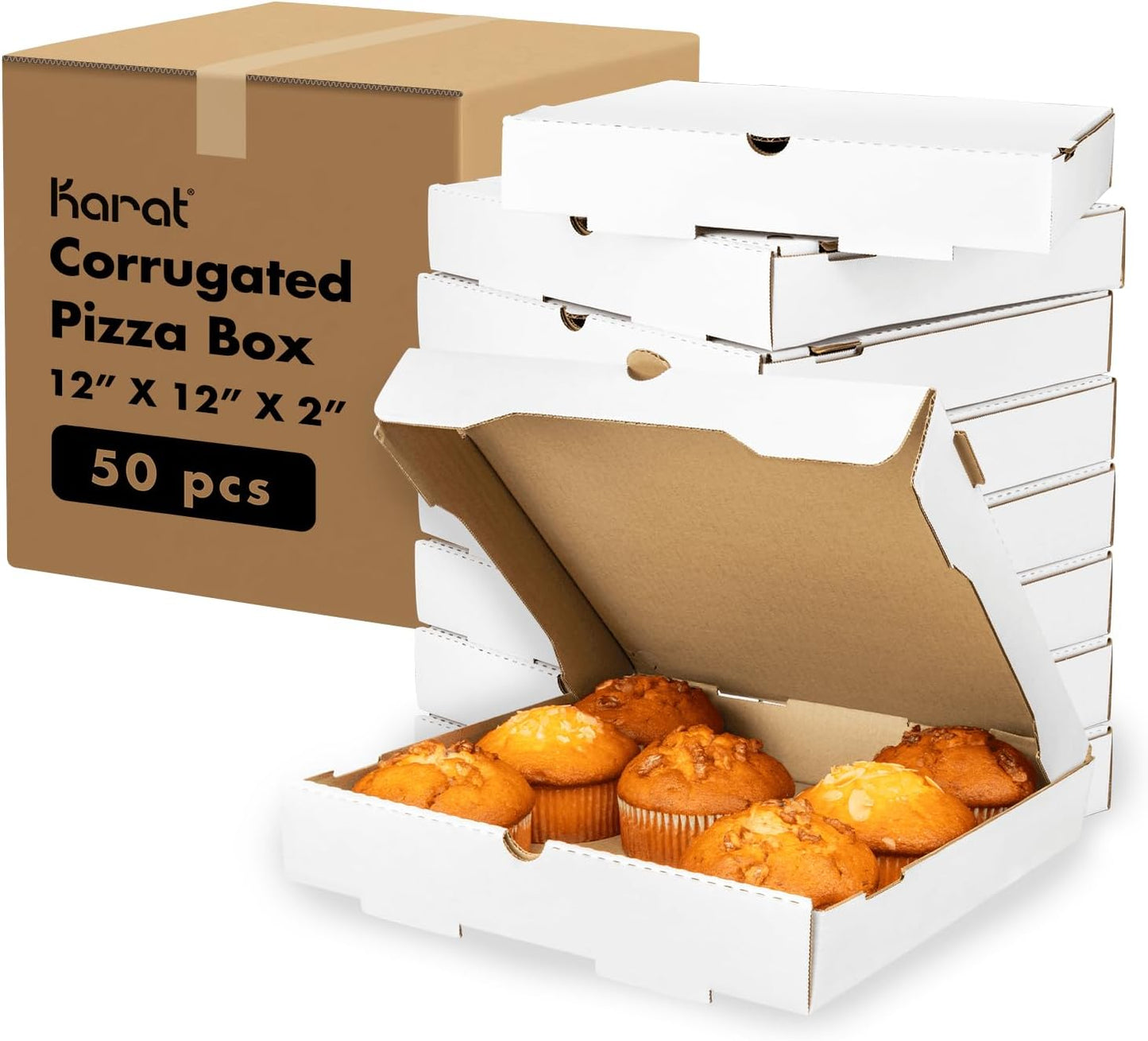 Karat Pizza Boxes 12in x 12in x 2in - Durable & Grease-Resistant