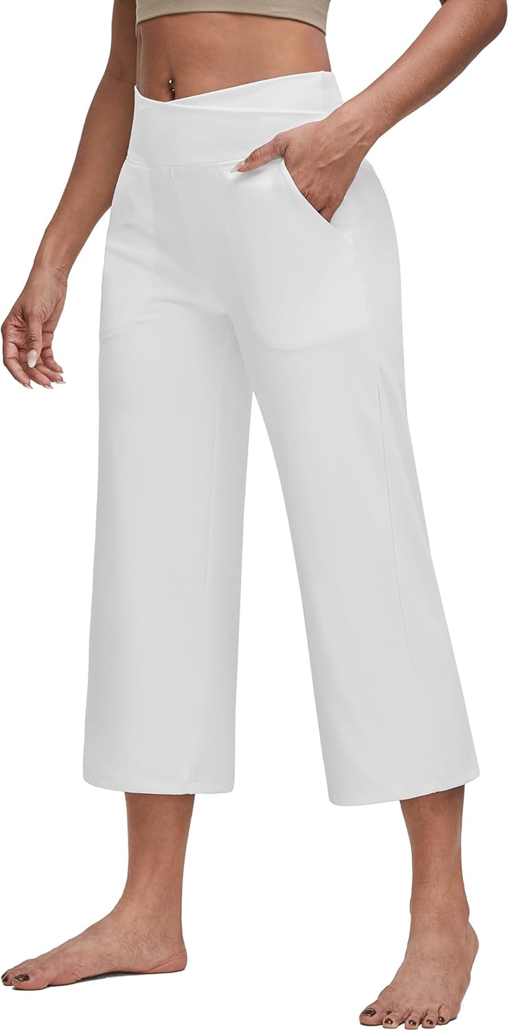 G4Free Capri Pants for Women Wide Leg Yoga Dress Capris with Pockets