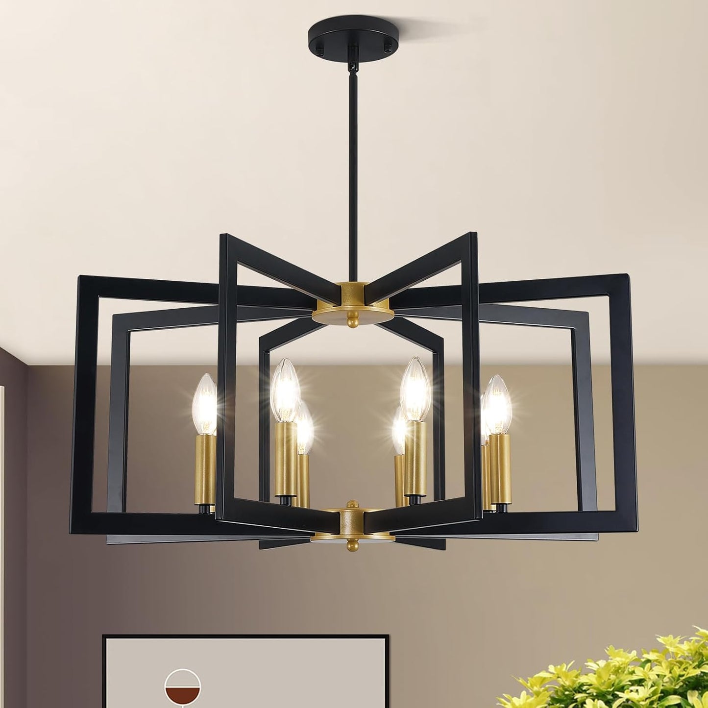 Black and Gold Chandelier - Modern Industrial 8-Light Fixture